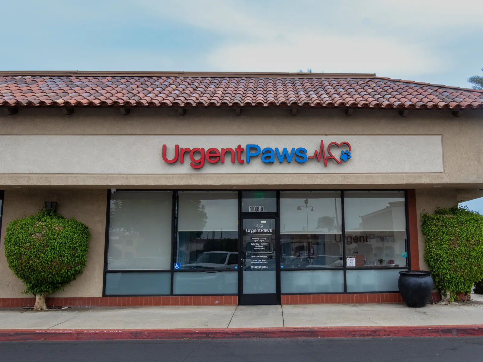 The UrgentPaws Duarte storefront at 1086 Huntington Dr, in the Duarte Target Plaza