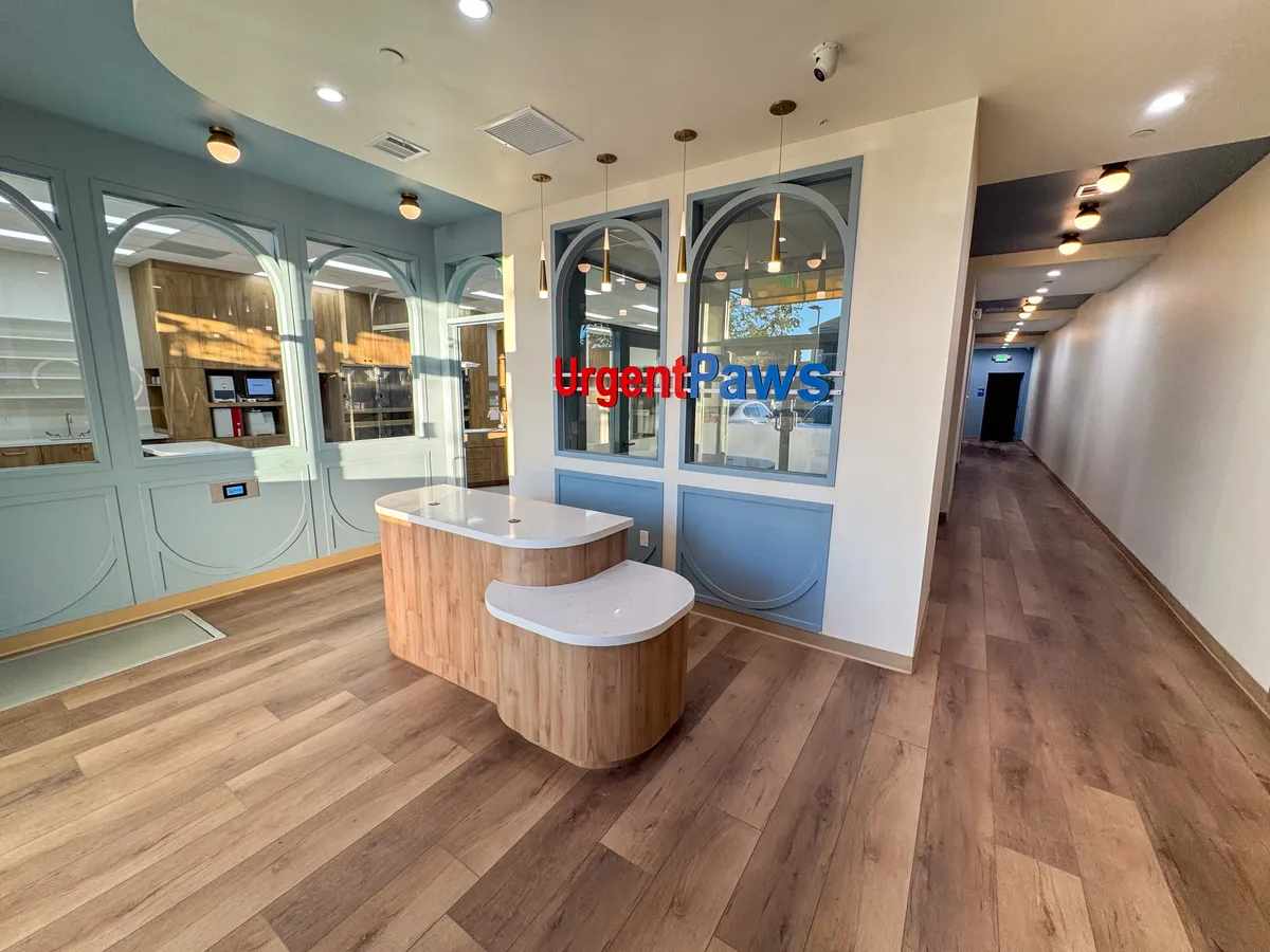 The UrgentPaws Thousand Oaks entrance and the hallway to the exam rooms